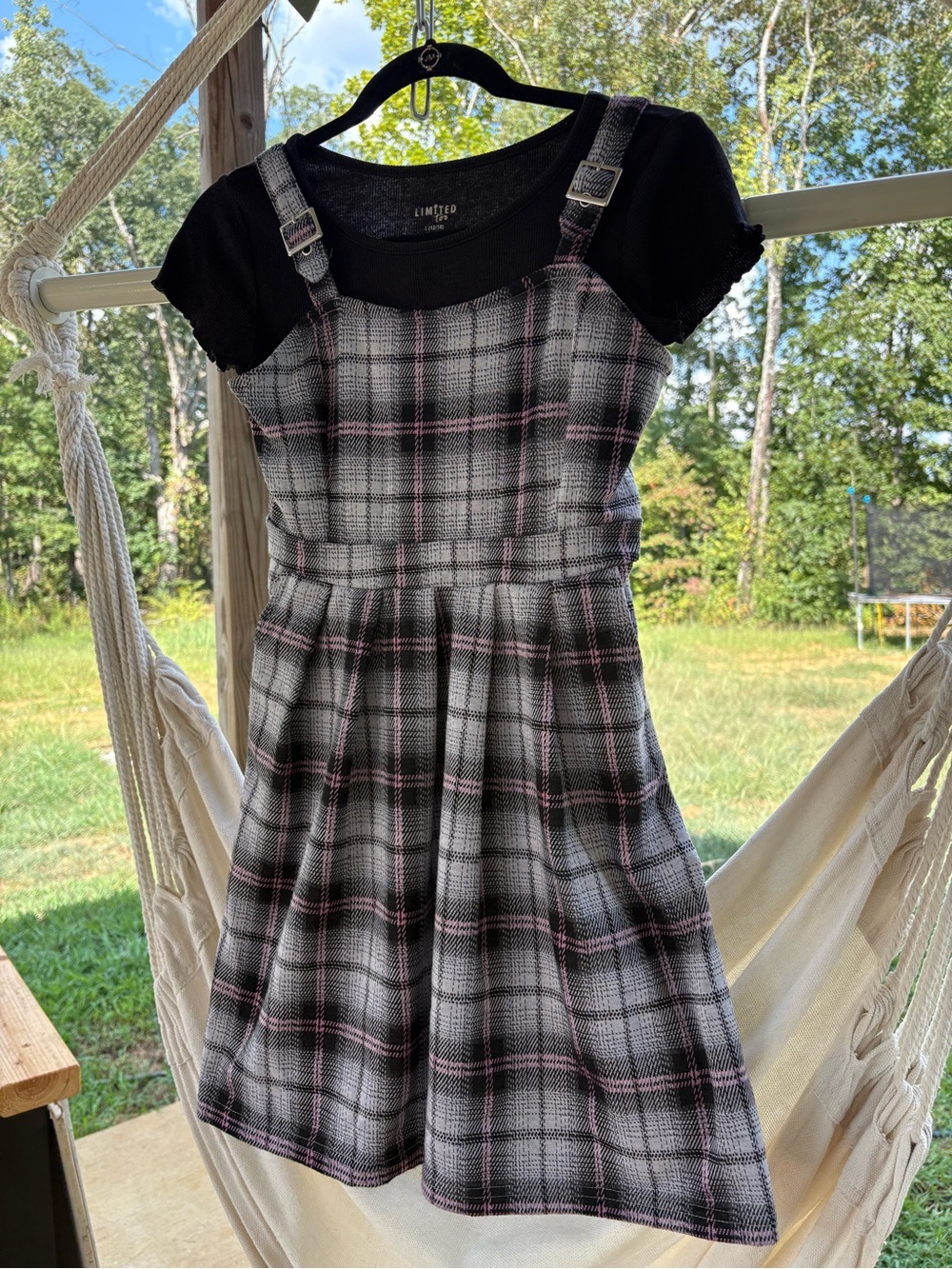 Limited Too Gray and Pink Plaid Dress with Black Tee